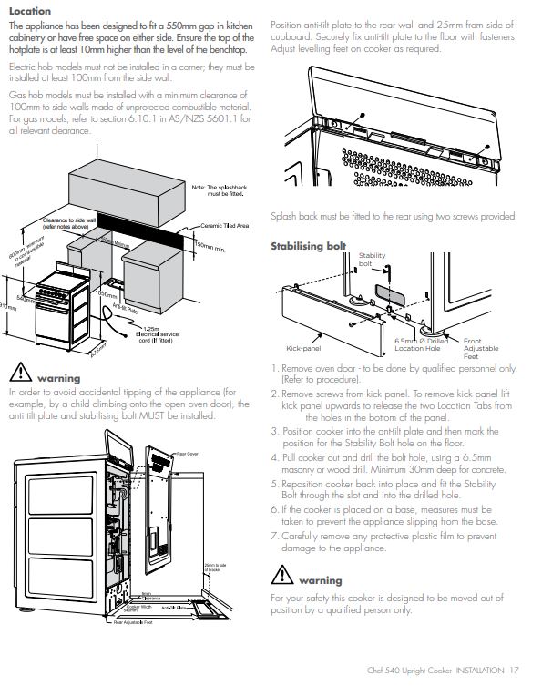 Chef 54 Upright Gas Cooker Securing Requirements Detector Inspector